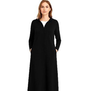 DEVORAH'S SECRET  Modest Robe Front Zipper Hoodie French Terry Cotton Black